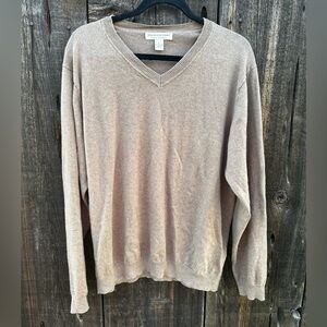 Vintage Pronto Uomo Cashmere Cotton Blend V Neck Long Sleeve Sweater in Brown